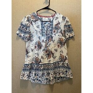 Knox Rose Blouse Women's XS Tan Sheer Floral